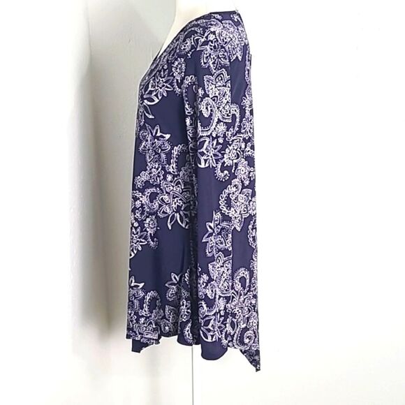 Made by Johnny- Johnny Was Blue & White Floral Asymmetrical Top, Size Large, NWT - Picture 6 of 10